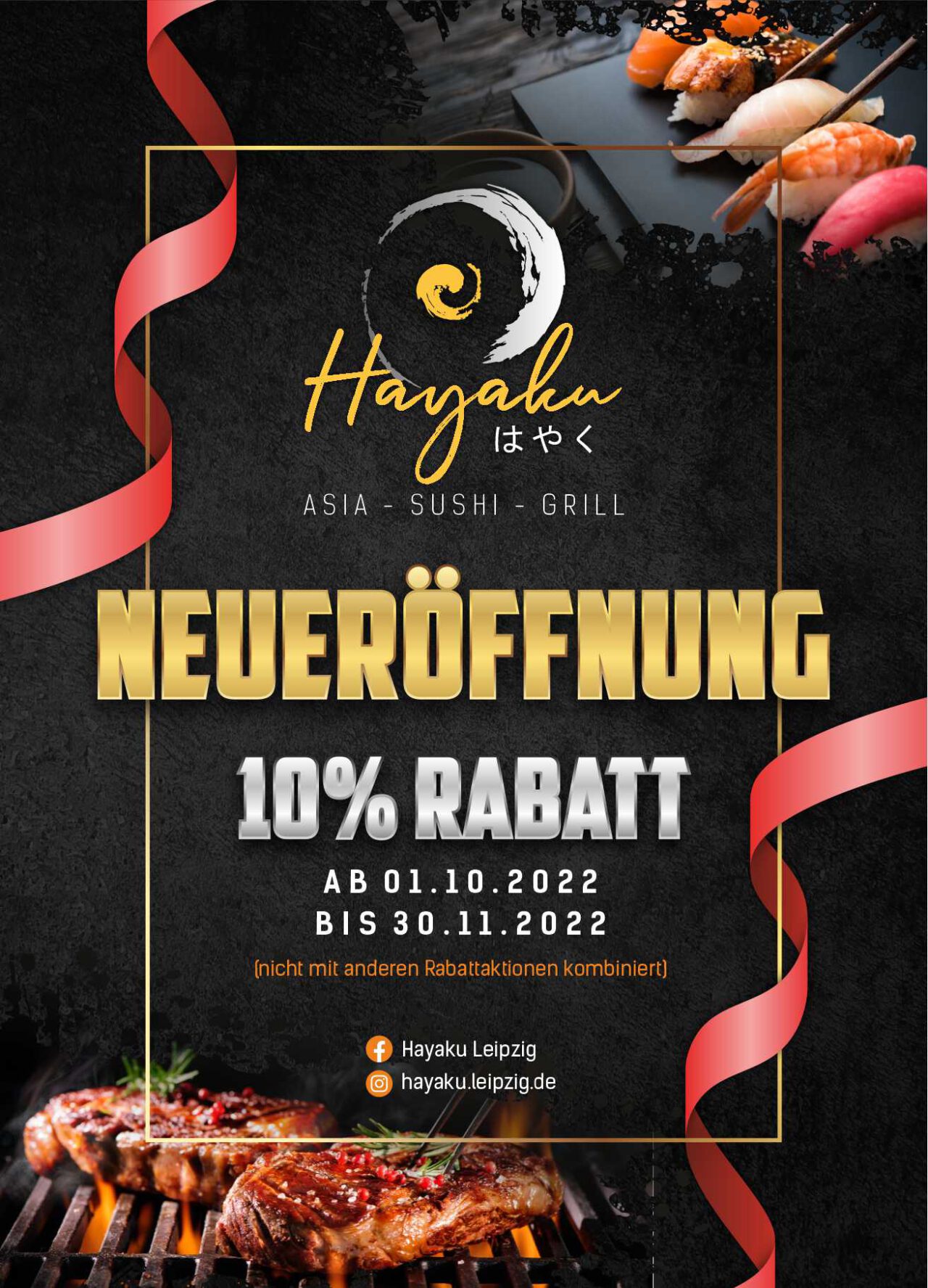 10 Rabatt für Neueröffnung bis 30.11.2022 Hayaku Restaurant Asia